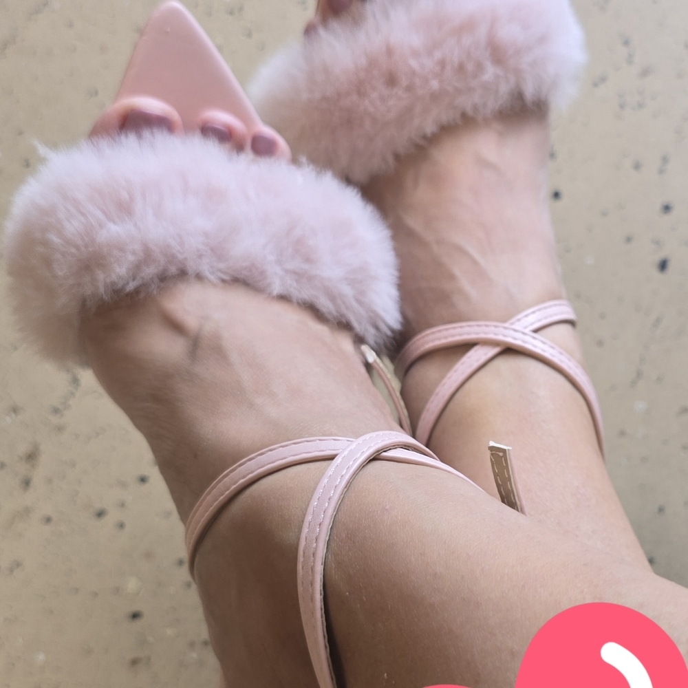 Fashion Nova Pink Fur Strap Heels - Picture 5 of 9